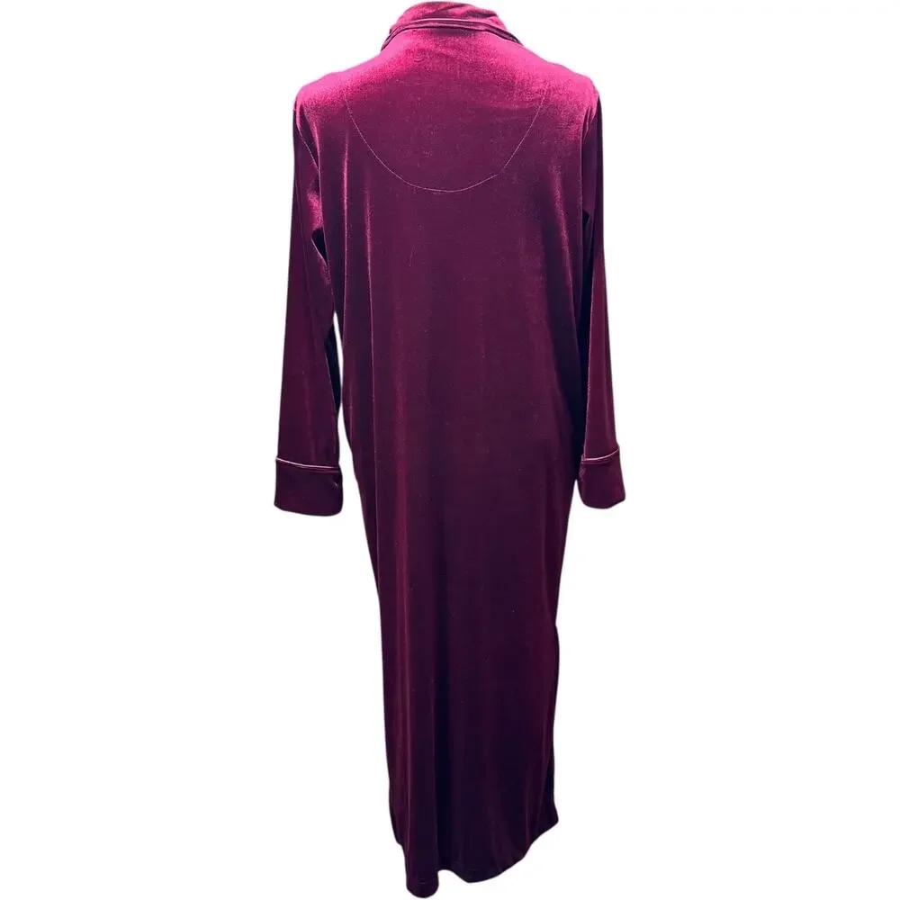 Lauren Ralph Lauren Long Velour Robe Full Zip Burgundy Small
